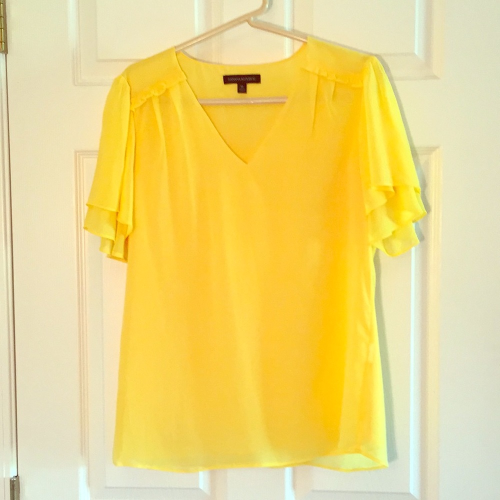 Yellow top with flutter sleeves